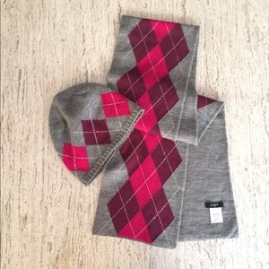 J. CREW Wool Argyle Hat and Scarf Set